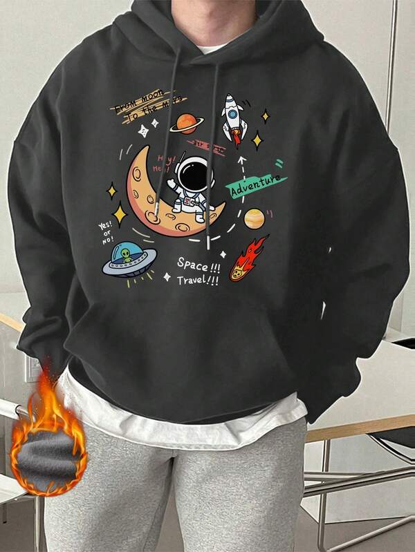Moletom Com Capuz Bolso Canguru Estampa Espacial Frontal