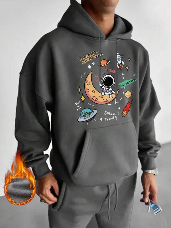 Moletom Com Capuz Bolso Canguru Estampa Espacial Frontal