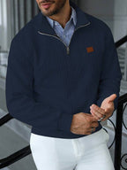 Suéter Meio Zíper Tricot Trançado Com Ribana Casual
