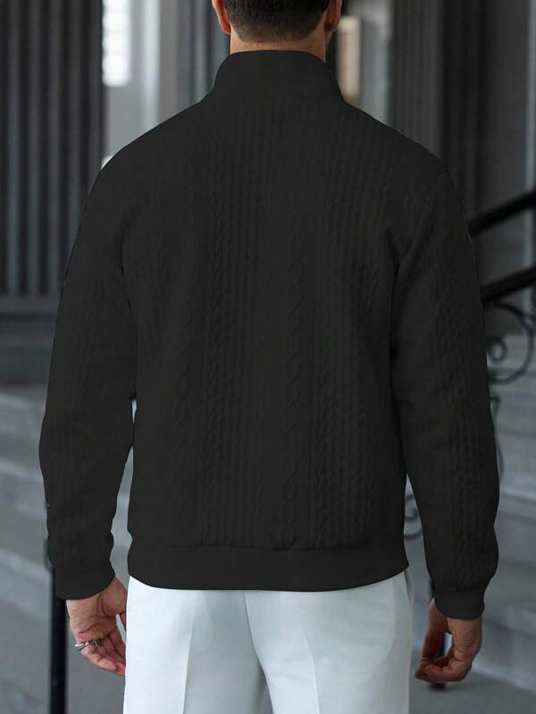 Suéter Meio Zíper Tricot Trançado Com Ribana Casual