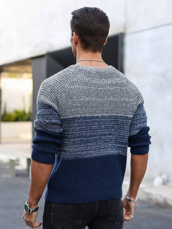Suéter Tricot Texturizado Gola Redonda Com Ribana Casual