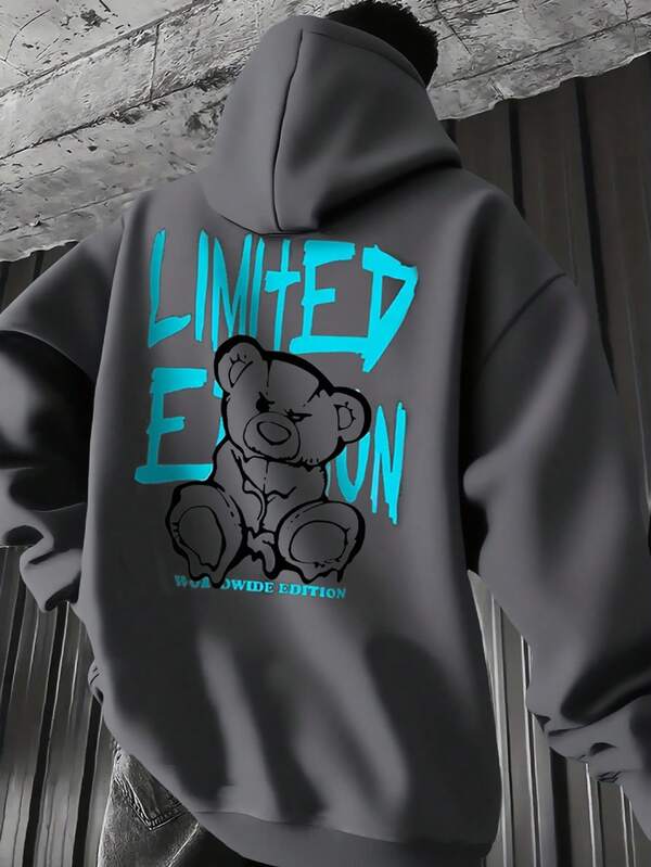 Moletom Com Capuz Ribana Estampa Ursinho Lettering Street