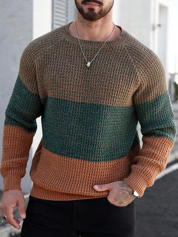 Suéter Tricot Texturizado Gola Redonda Com Ribana Casual