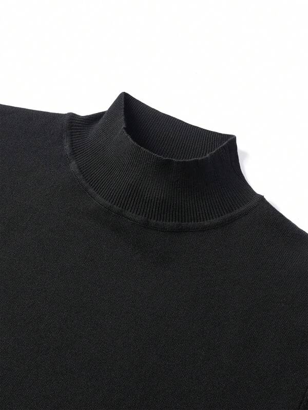 Suéter Gola Alta Tricot Minimalista Com Ribana Regular Fit