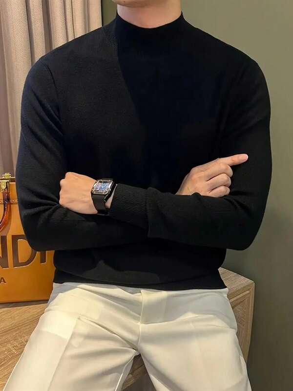 Suéter Gola Alta Tricot Minimalista Com Ribana Regular Fit