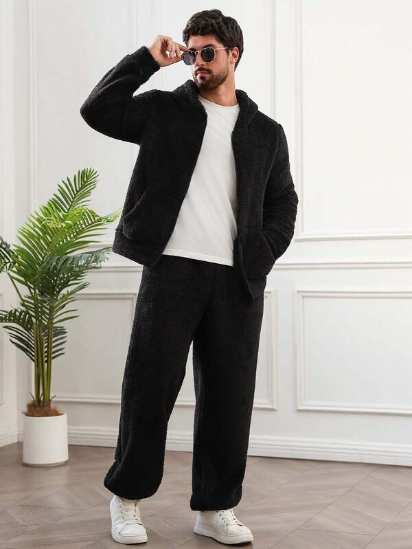 Conjunto Moletom Com Zíper Peluciado e Calça Peluciada