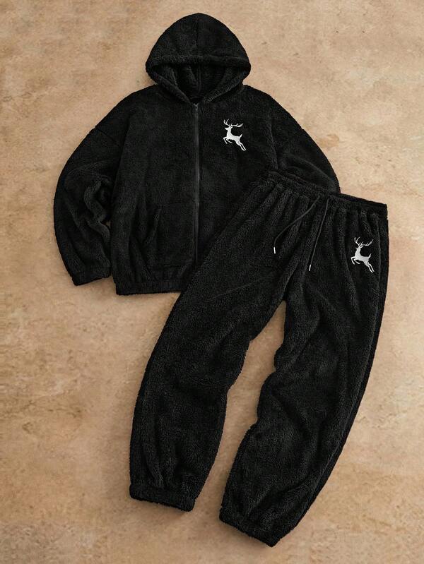 Conjunto Moletom Com Capuz Zíper e Calça Com Cordão Punho
