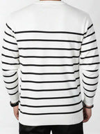 Suéter Tricot Listrado Gola Redonda Com Ribana Estilo Casual