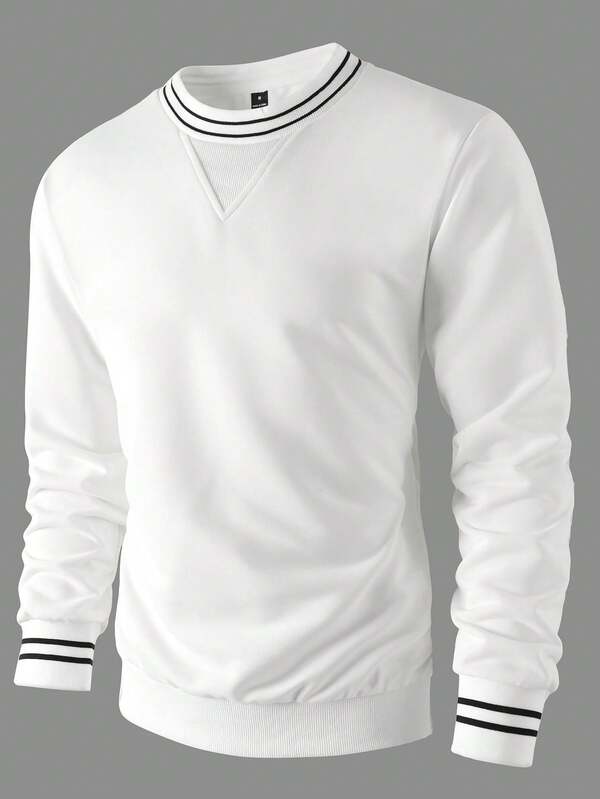 Suéter Gola Redonda Color Block Com Ribana Estilo Casual