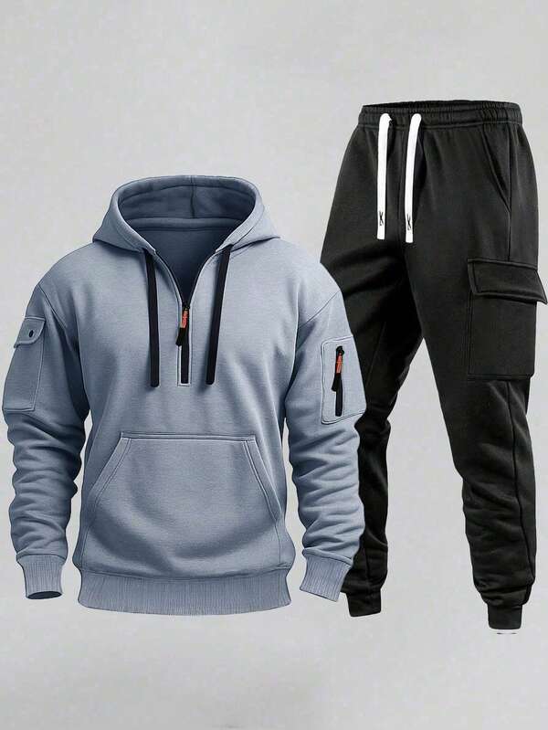 Conjunto Moletom Com Bolso Canguru e Calça Cargo Com Punho