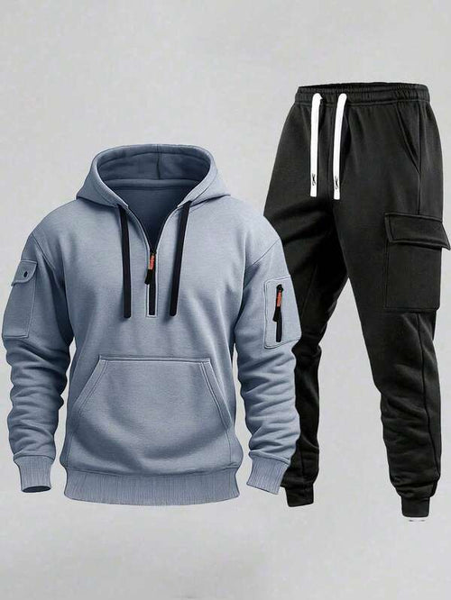 Conjunto Moletom Com Bolso Canguru e Calça Cargo Com Punho