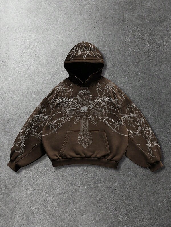 Moletom Com Capuz Ribana Estampa Gótica Ornamental Street