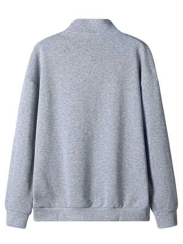 Suéter Meio Zíper Gola Alta Com Ribana Oversized Minimalista