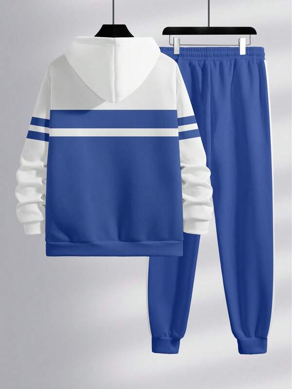 Conjunto Moletom Com Capuz Com Listra e Calça Com Cordão