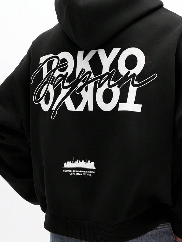 Moletom Com Capuz Lettering Tokyo Nas Costas Estampa Urbana