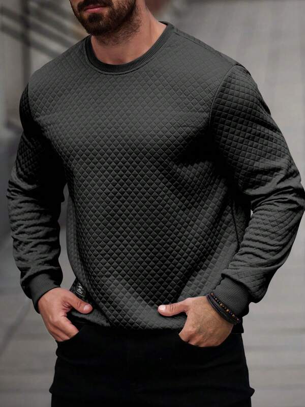 Suéter Texturizado Gola Redonda Com Ribana Patch Casual