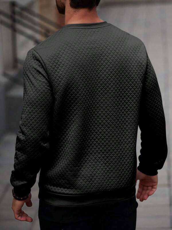 Suéter Texturizado Gola Redonda Com Ribana Patch Casual