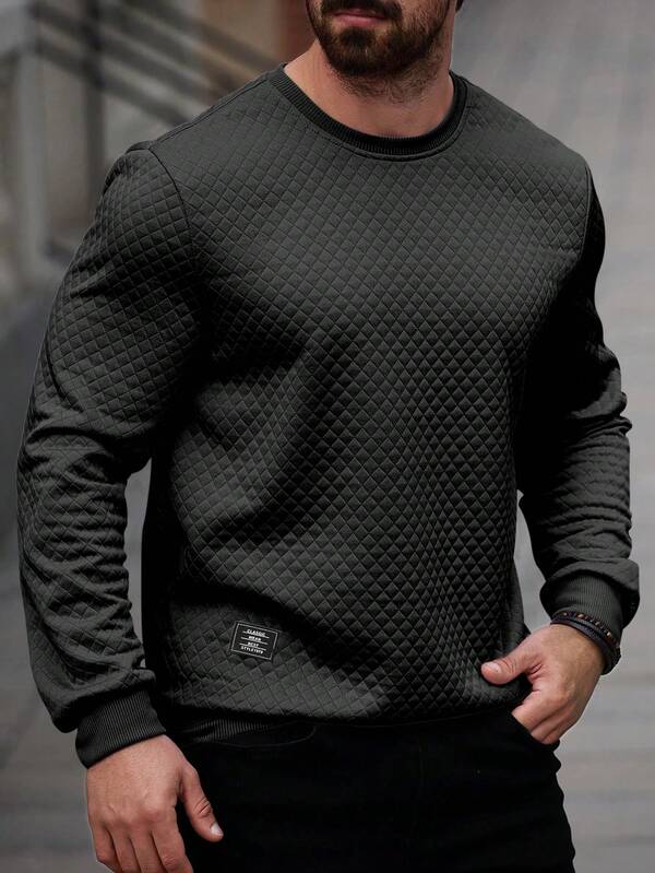 Suéter Texturizado Gola Redonda Com Ribana Patch Casual