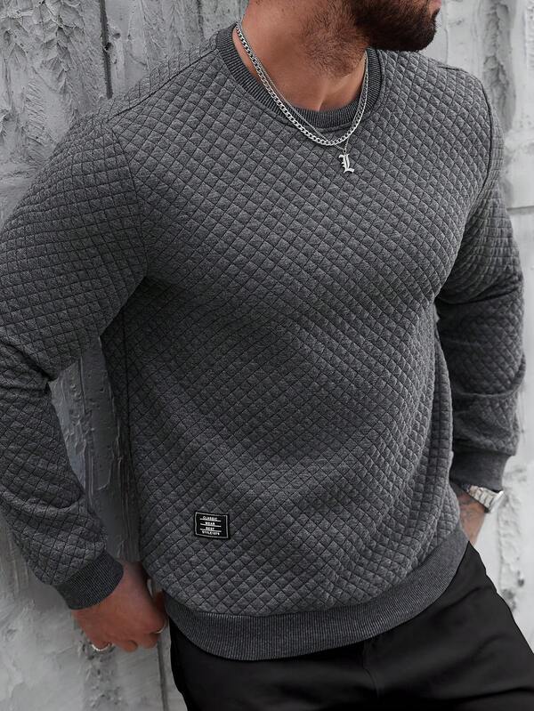 Suéter Texturizado Gola Redonda Com Ribana Patch Casual