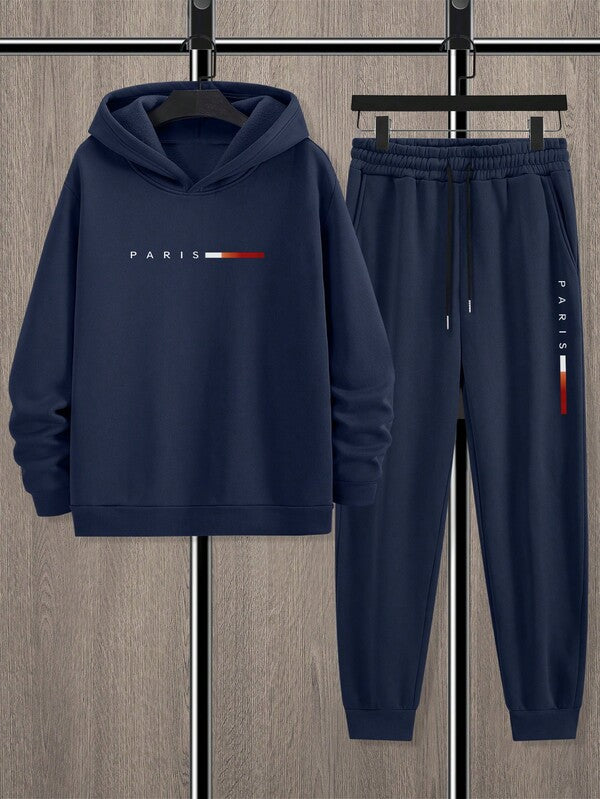 Conjunto Moletom Com Capuz Lettering e Calça Estampada