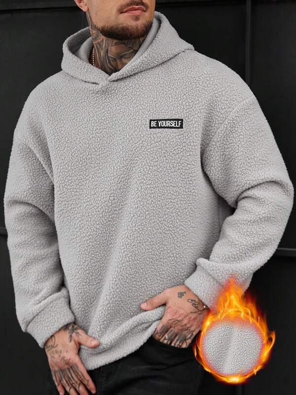 Moletom Com Capuz Felpudo Texturizado Patch Frontal Casual