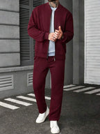 Conjunto Moletom Com Zíper e Ribana e Calça Com Cordão