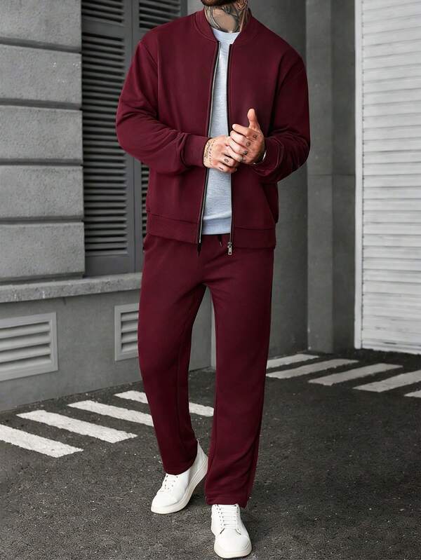 Conjunto Moletom Com Zíper e Ribana e Calça Com Cordão