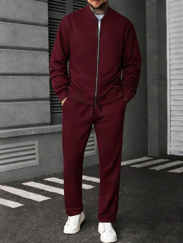 Conjunto Moletom Com Zíper e Ribana e Calça Com Cordão