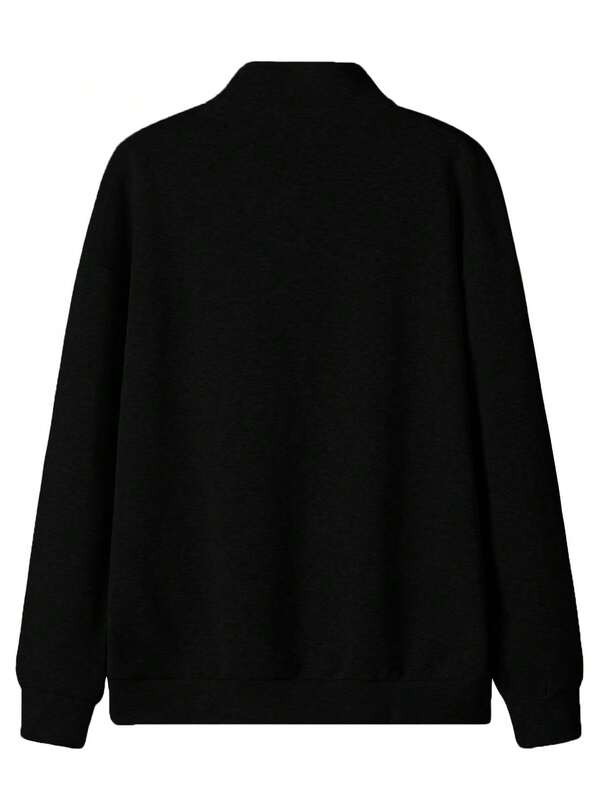 Suéter Meio Zíper Gola Alta Com Ribana Oversized Casual