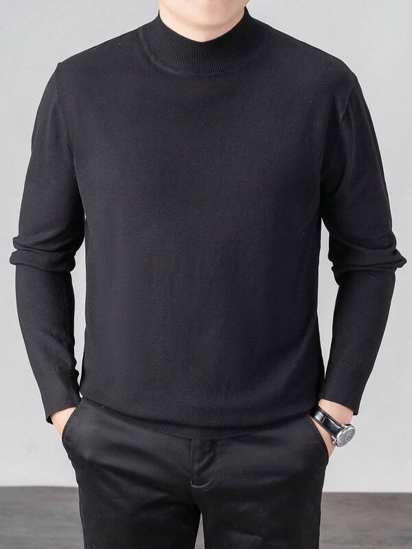 Suéter Gola Alta Tricot Minimalista Com Ribana Regular Fit