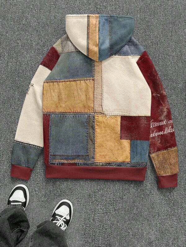 Moletom Com Capuz Estampa Patchwork Com Lettering Frontal