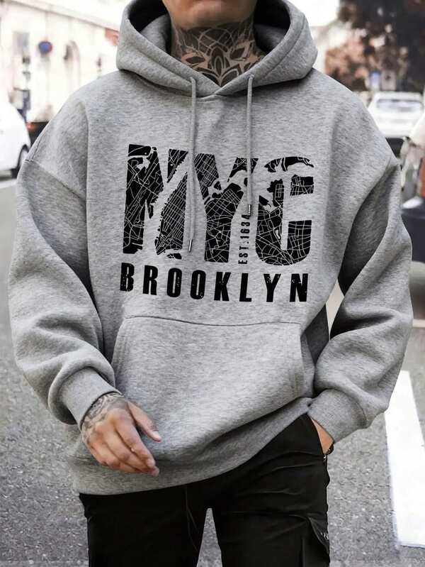 Moletom Com Capuz Bolso Canguru Com Cordão Lettering Brooklyn