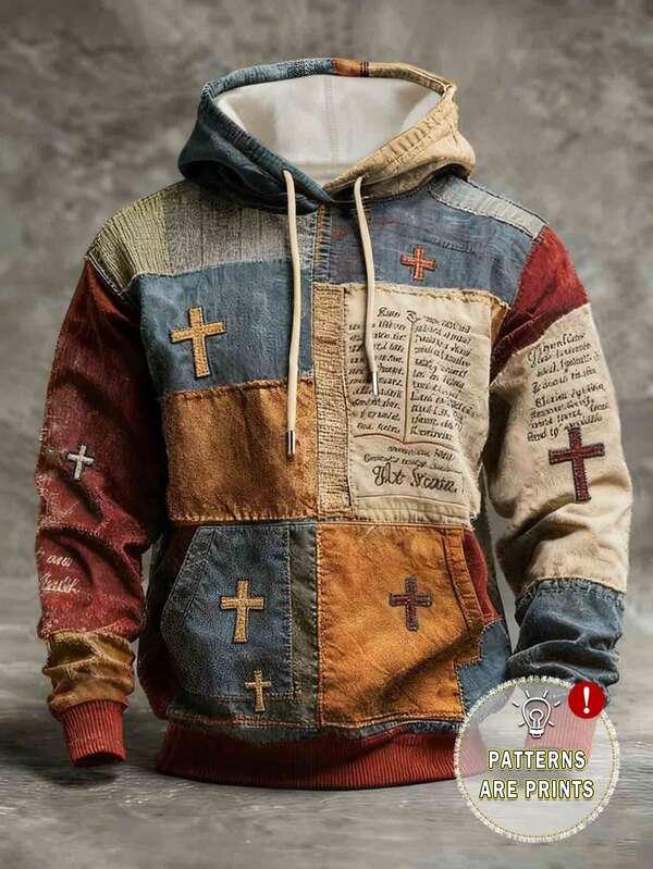 Moletom Com Capuz Estampa Patchwork Com Lettering Frontal
