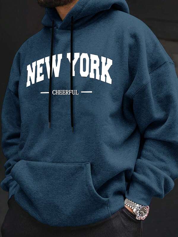 Moletom Com Capuz Bolso Canguru Cordão Lettering Urbano