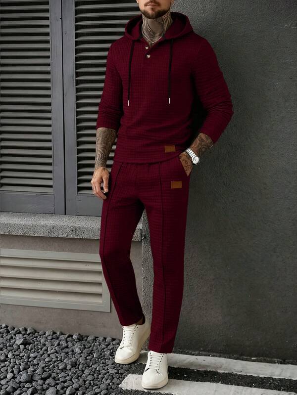 Conjunto Moletom Com Capuz Texturizado e Calça Com Cordão
