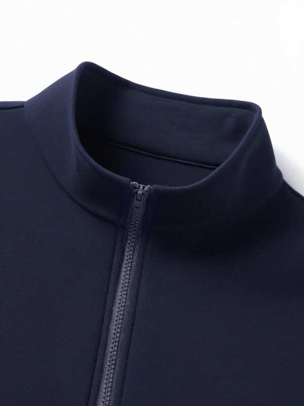 Suéter Meio Zíper Gola Alta Com Ribana Minimalista Casual