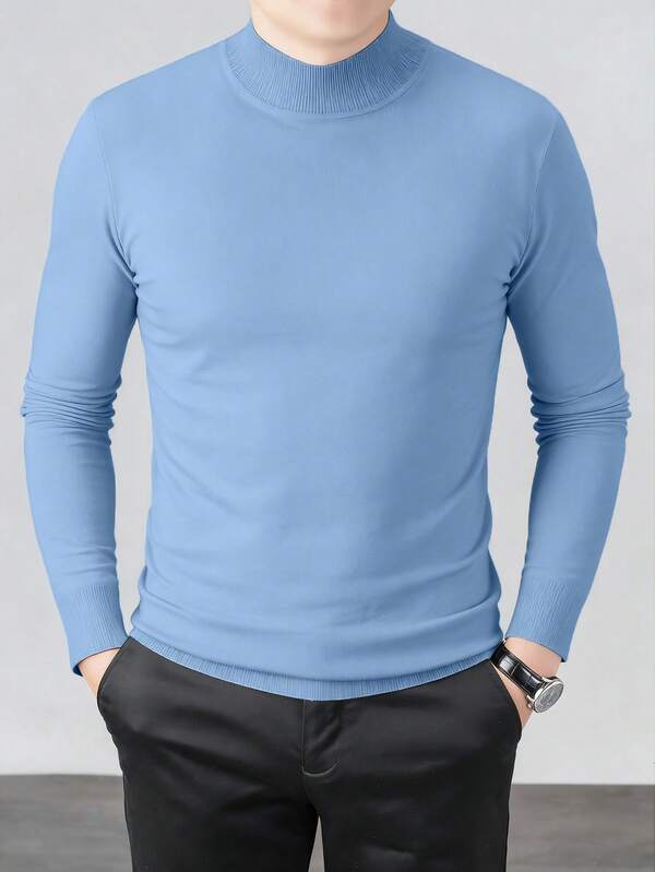 Suéter Gola Alta Tricot Minimalista Com Ribana Regular Fit