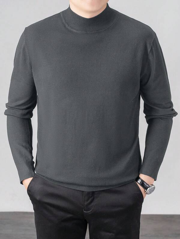 Suéter Gola Alta Tricot Minimalista Com Ribana Regular Fit
