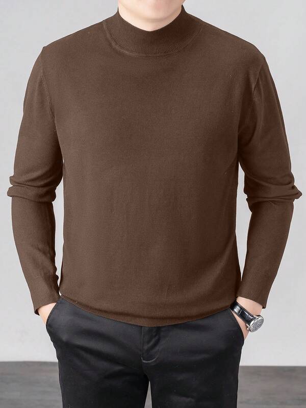 Suéter Gola Alta Tricot Minimalista Com Ribana Regular Fit