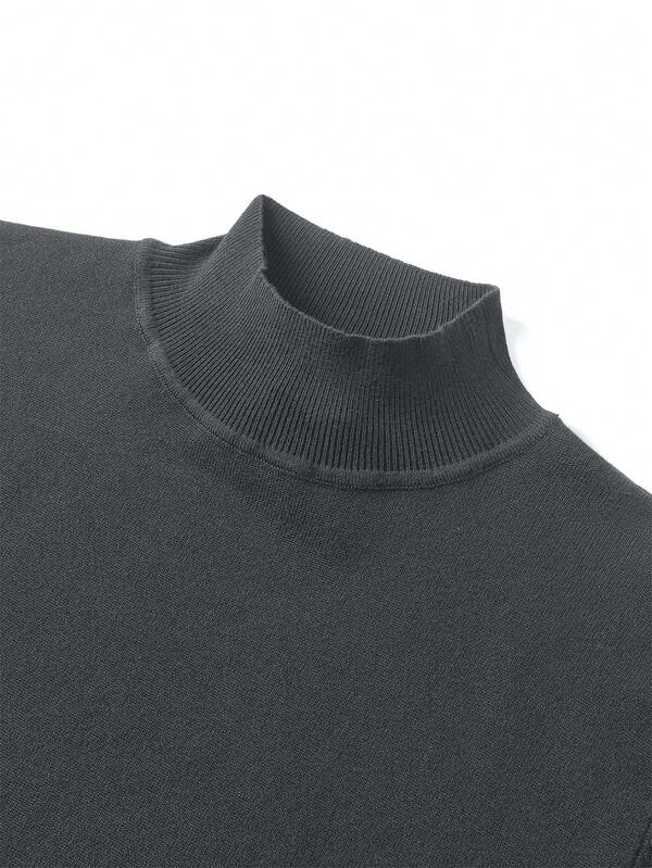 Suéter Gola Alta Tricot Minimalista Com Ribana Regular Fit