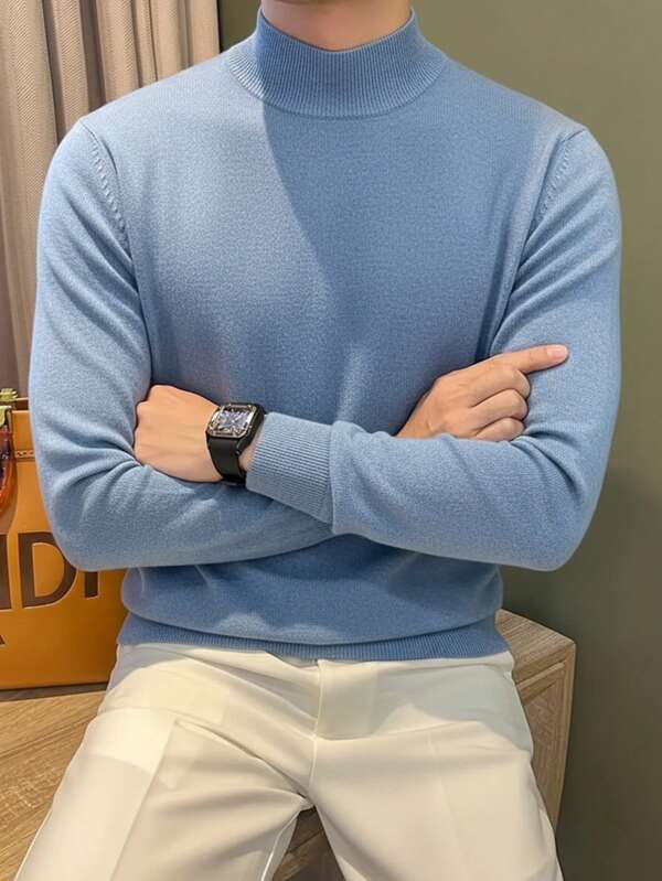Suéter Gola Alta Tricot Minimalista Com Ribana Regular Fit