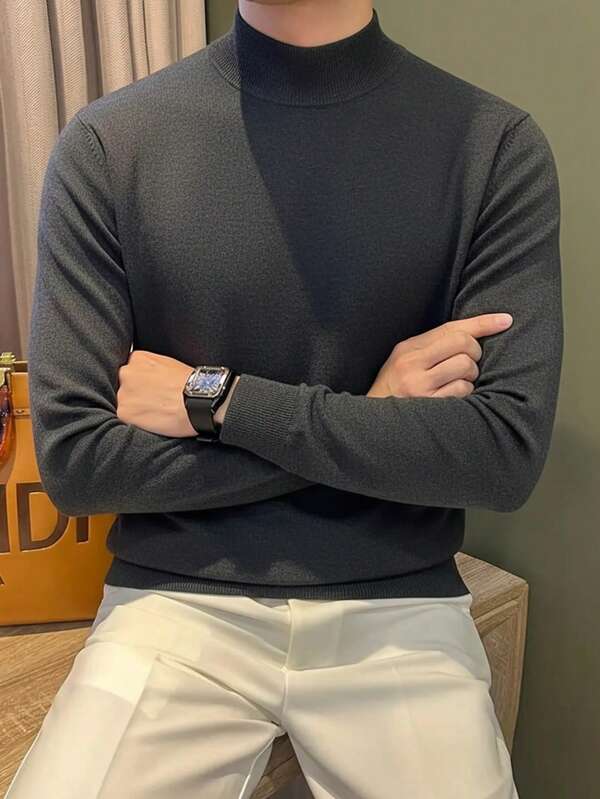 Suéter Gola Alta Tricot Minimalista Com Ribana Regular Fit