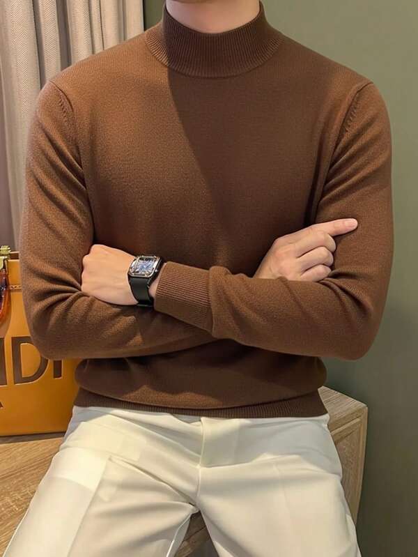 Suéter Gola Alta Tricot Minimalista Com Ribana Regular Fit