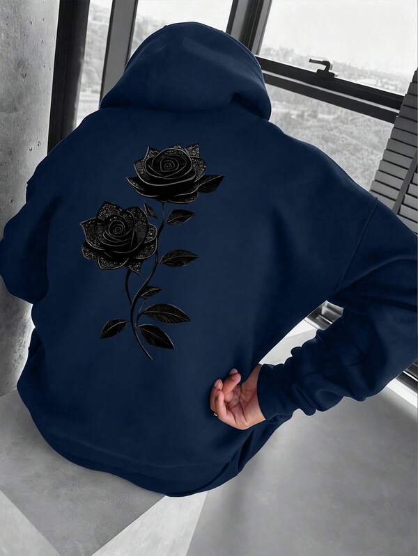 Moletom Com Capuz Ribana Estampa Floral Street Urbano