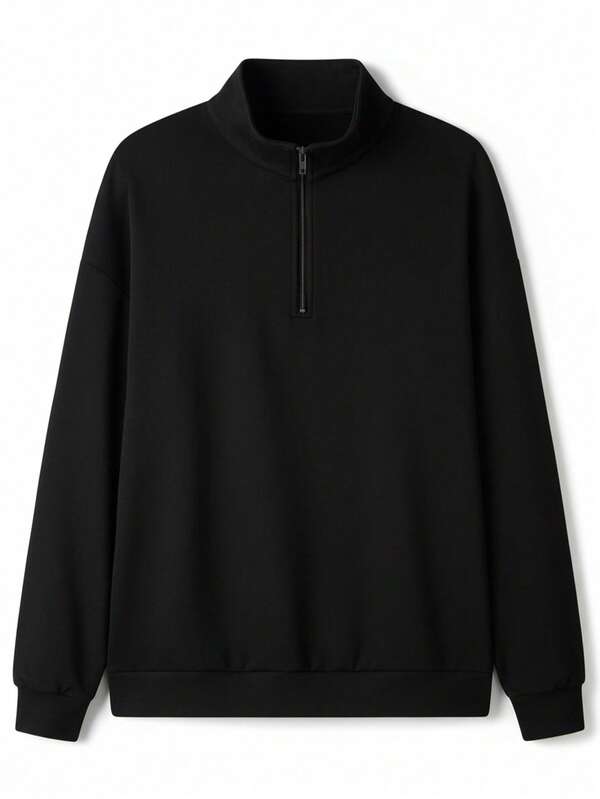 Suéter Meio Zíper Gola Alta Com Ribana Oversized Minimalista