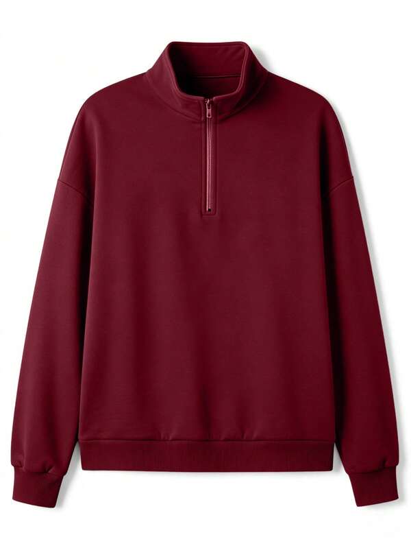 Suéter Meio Zíper Gola Alta Com Ribana Oversized Minimalista