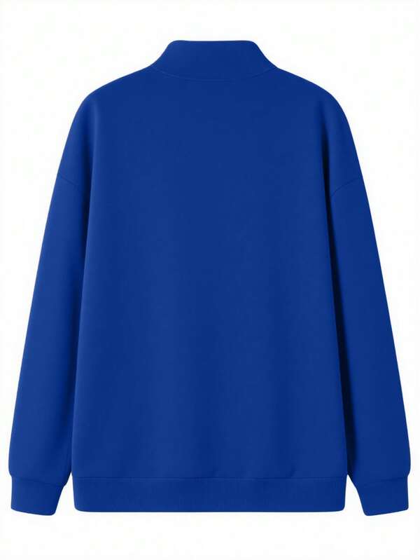Suéter Meio Zíper Gola Alta Com Ribana Oversized Minimalista