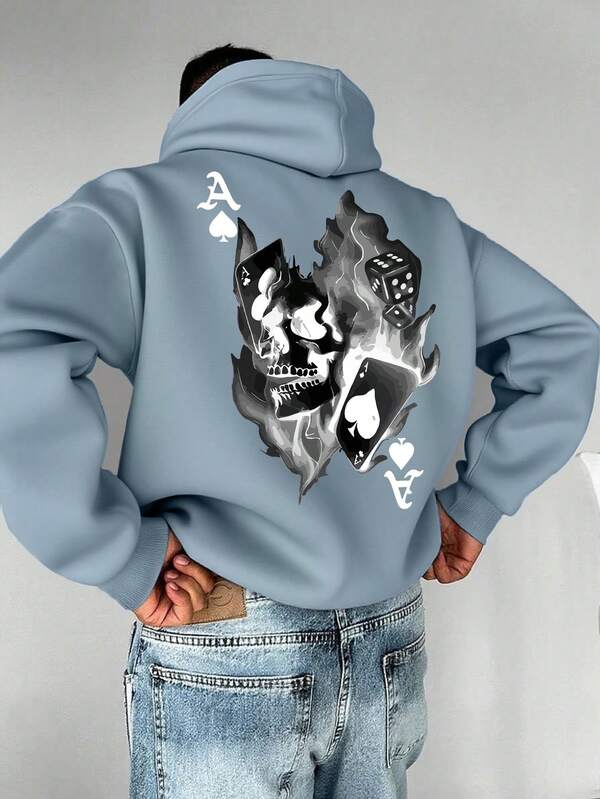 Moletom Com Capuz Ribana Estampa Caveira Cartas Street