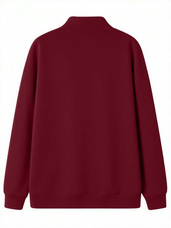 Suéter Meio Zíper Gola Alta Com Ribana Oversized Casual