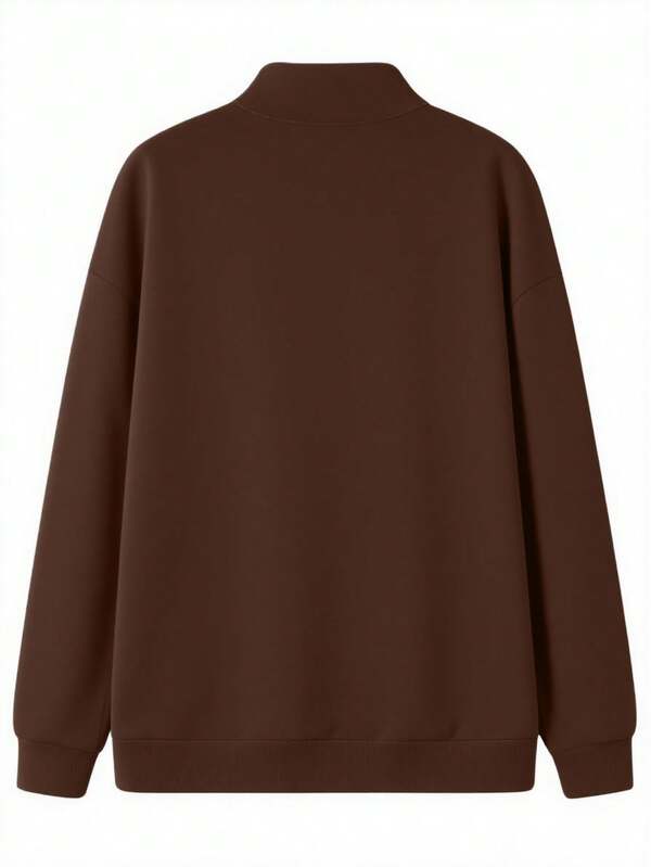 Suéter Meio Zíper Gola Alta Com Ribana Oversized Casual